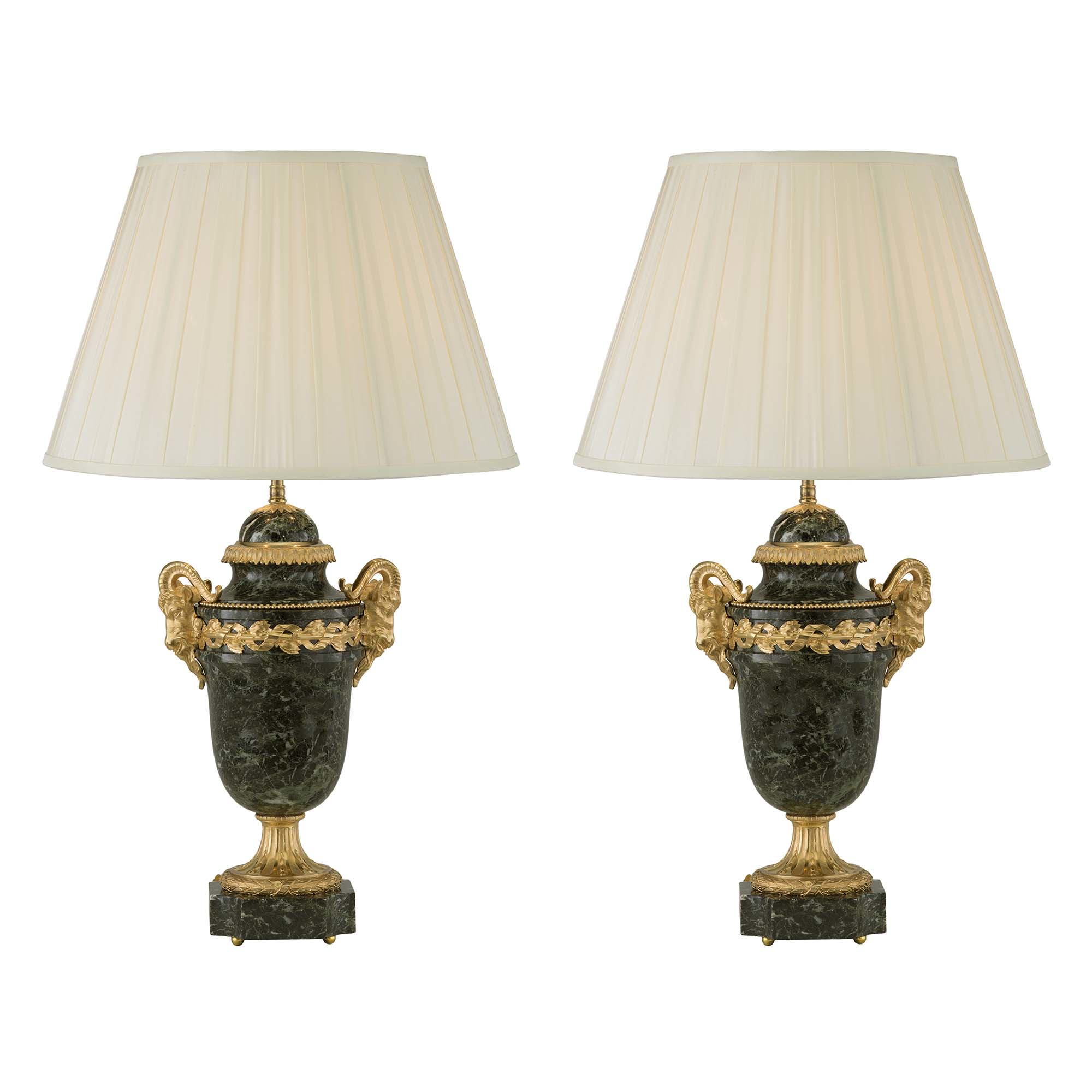 auge Ahorro La ciudad A Pair Of French 19th Century Louis XVI St. Ormolu And Vert Antique Marble  Lamps - Cedric DuPont Antiques