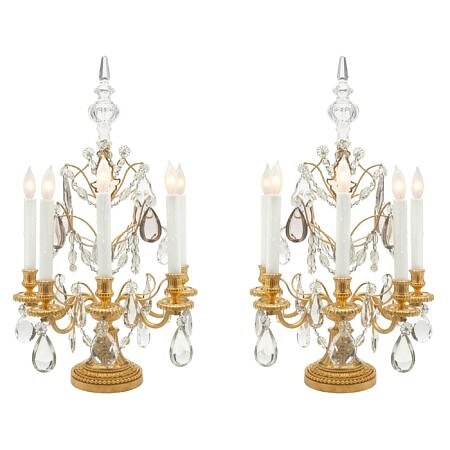 Pair of French Alabaster and Brass Candlesticks.Baccarat Bobeches.Late 19th  Century.