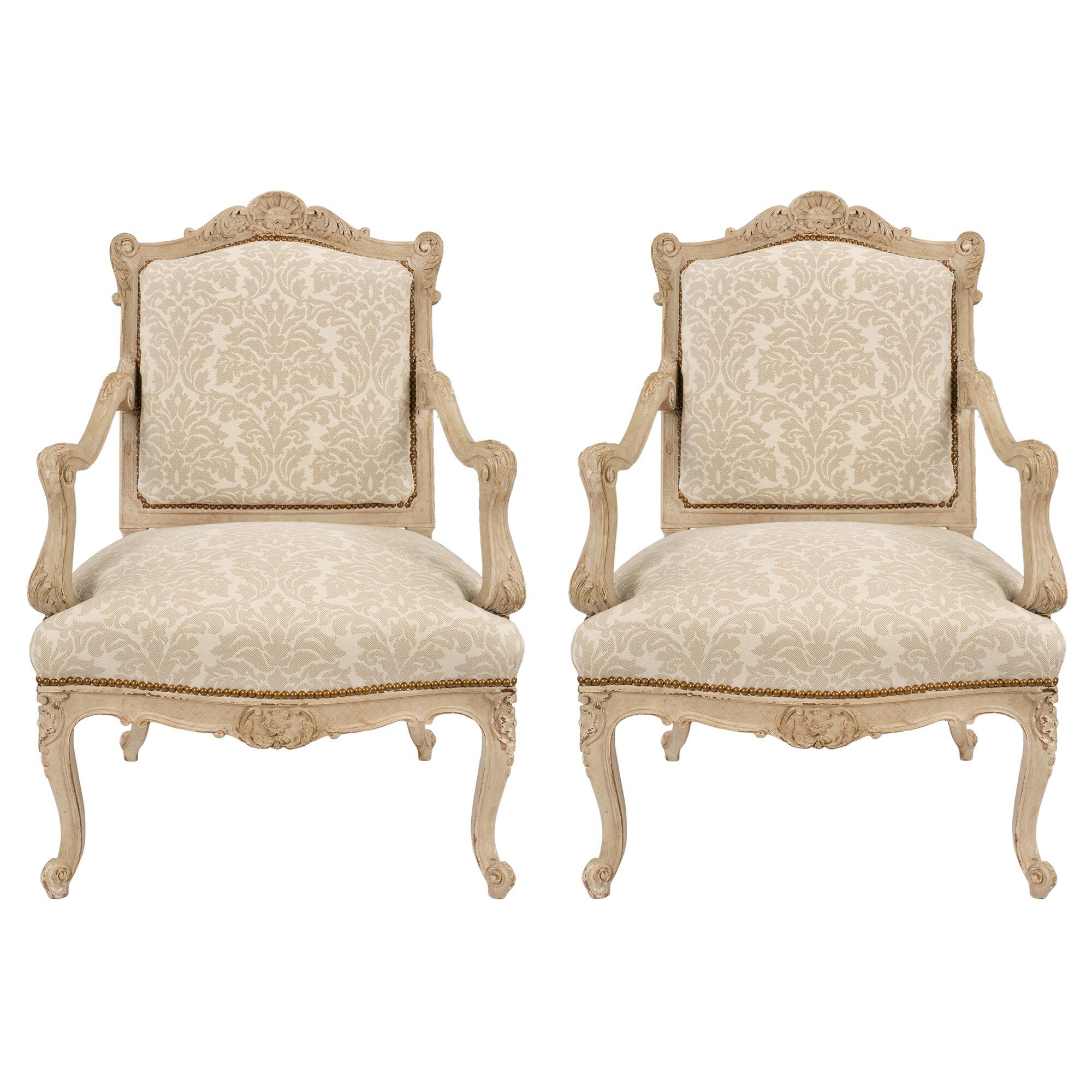 A Pair Of French Mid 19th Century Louis Xv St Patinated Off White