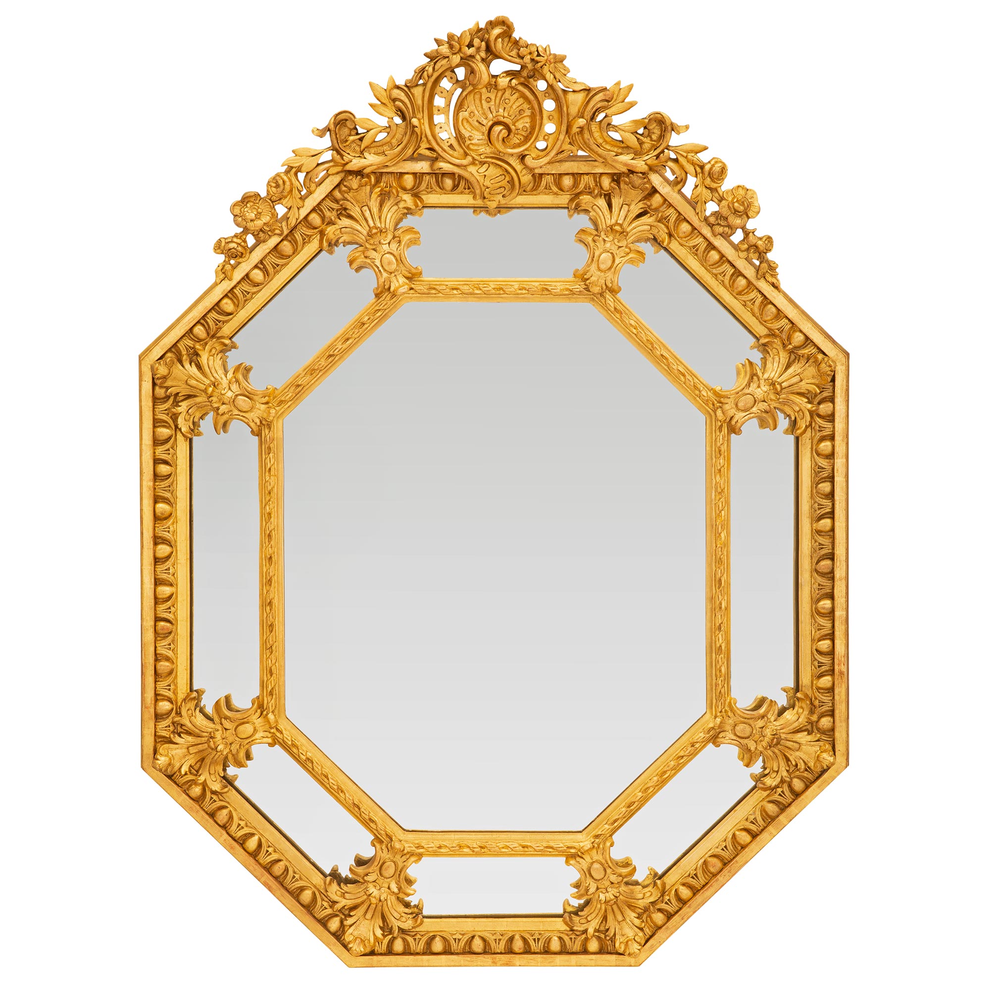 A French 19th century Louis XVI st. double framed octagonal giltwood mirror