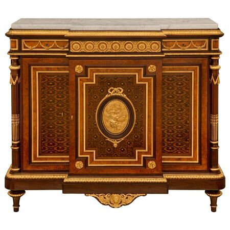 Grand Louis XVI Mahogany Cabinet with Bronze d'Ore Mounts, French
