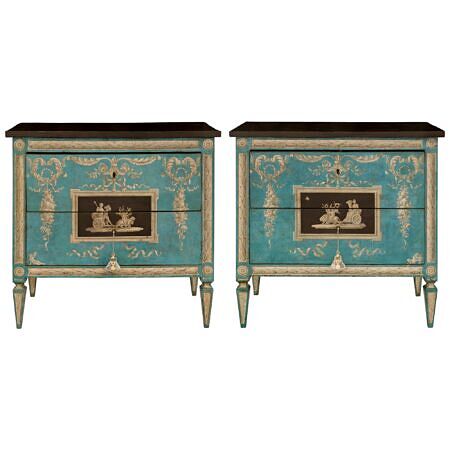 A pair of Italian 19th century Neo-Classical st. patinated commodes