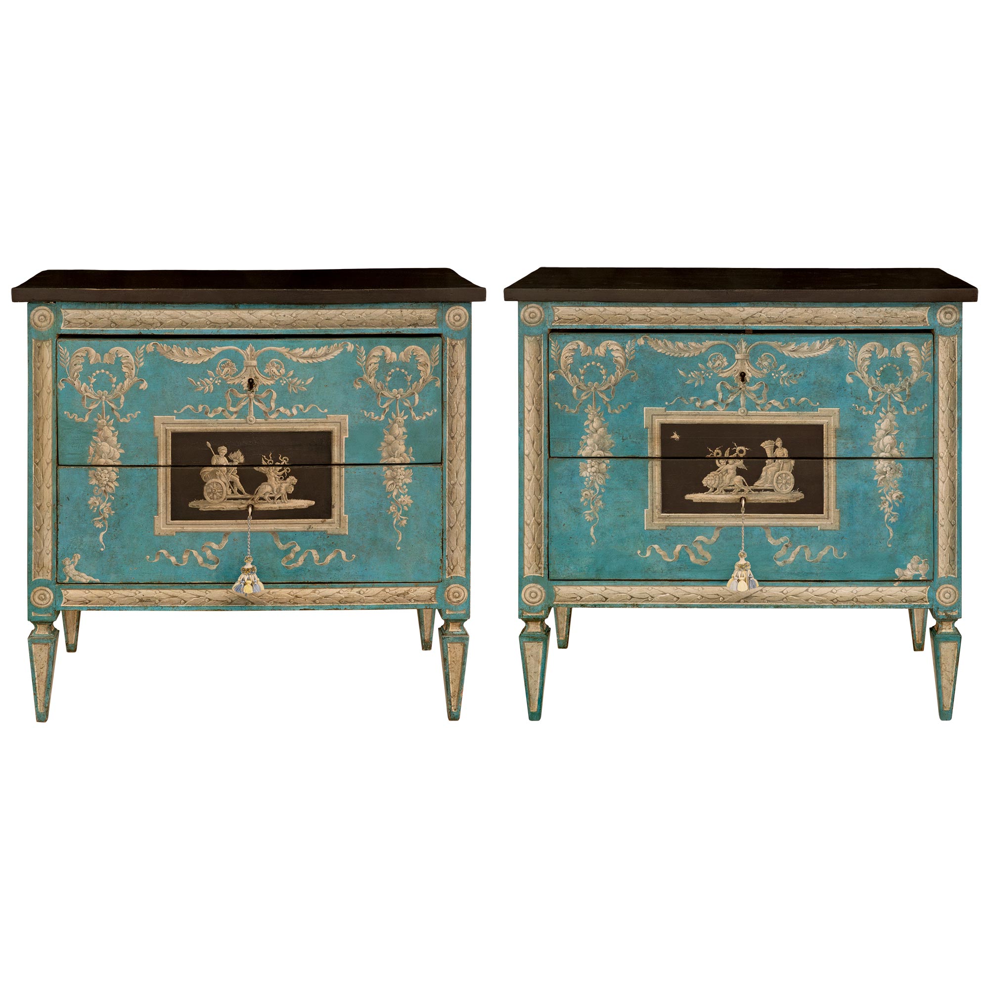 A pair of Italian 19th century Neo-Classical st. patinated commodes