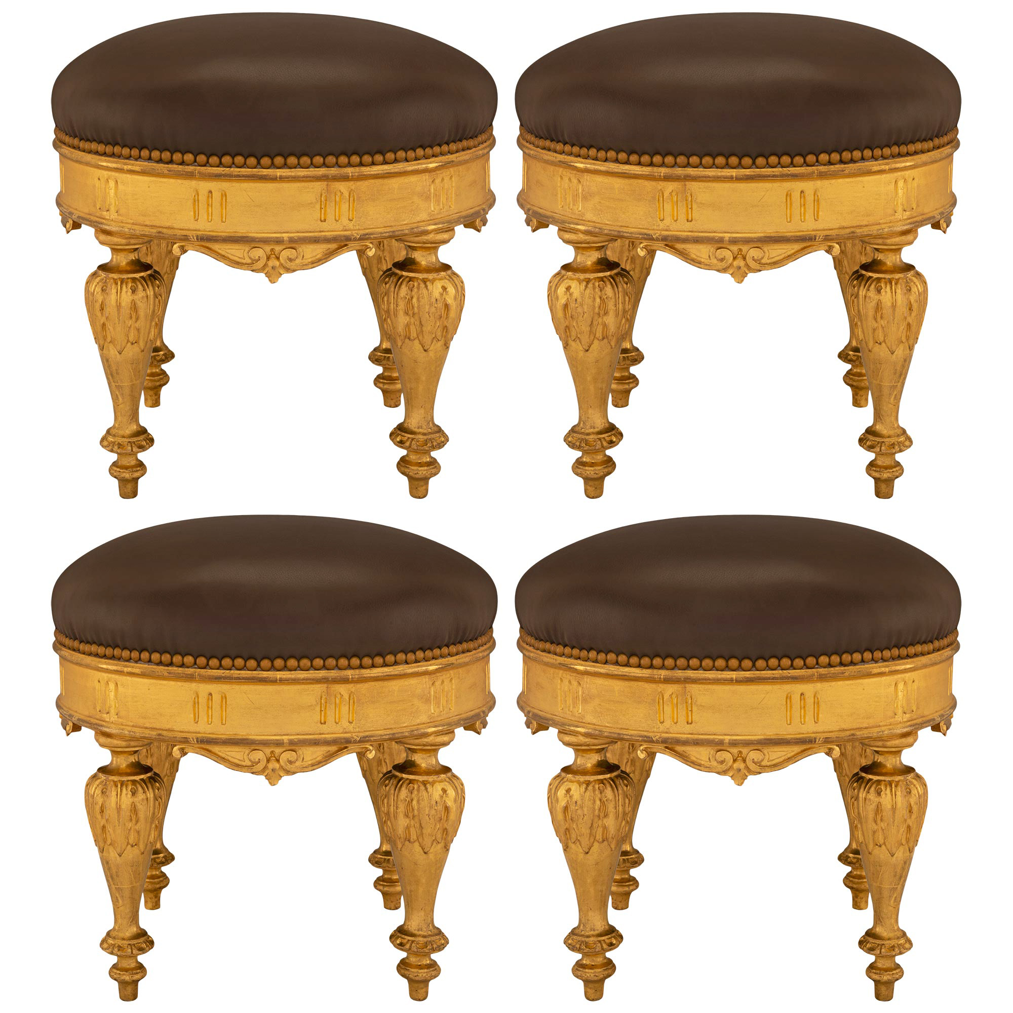 Set of Four Italian Venetian Louis XV Chairs with Original Real Gold Gilt